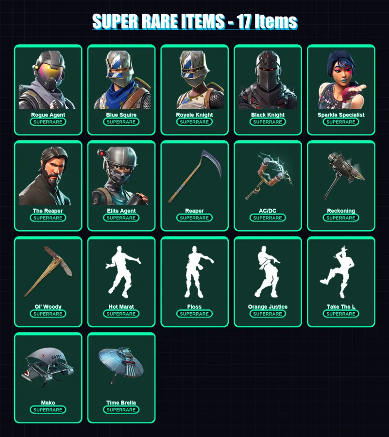 [PC/XBOX/PSN] | Rogue Agent | Blue Squire | Royale Knight | Black Knight | Sparkle Specialist | 77 skin | 77 pickaxe | 84 emote | 74 glider | Lv1178