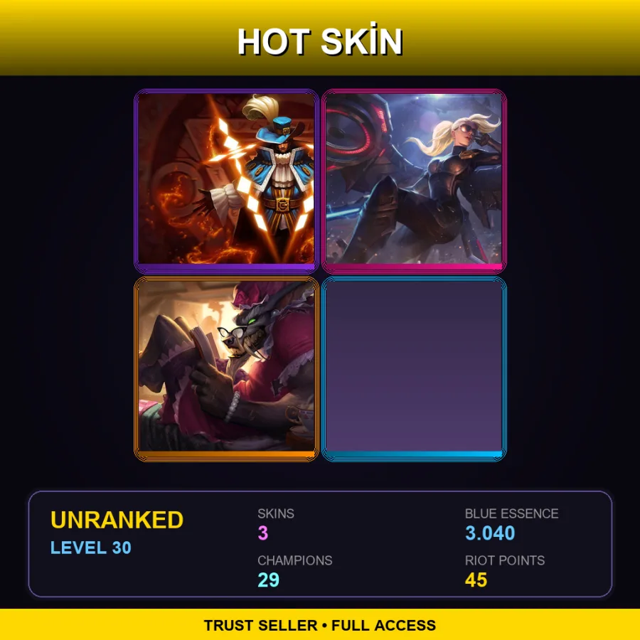 TR | Lv30 | Unranked | 3 Skin | 29 Champ — LoL account