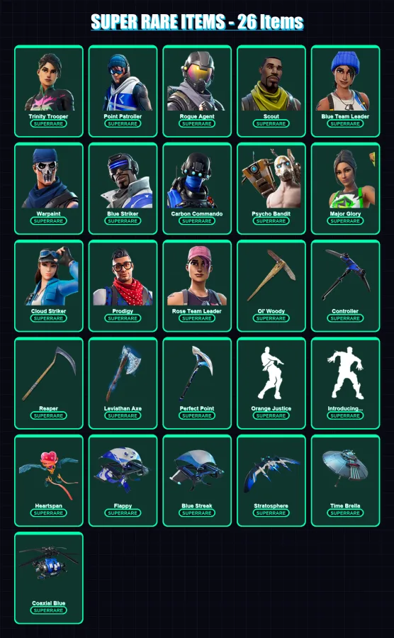 [PC/XBOX] | Trinity Trooper | Point Patroller | Rogue Agent | Scout | Blue Team Leader | 271 skin | 298 pickaxe | 170 emote | 208 glider | Lv4215