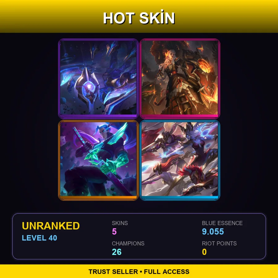 TR | Cosmic Sting Skarner | High Noon Leona | Battle Boss Yasuo | SKT T1 Nami | 5 Skin | 26 Champ | Lv40