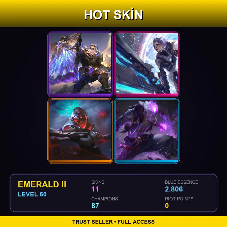 EUNE | Lv60 | Emerald II | 11 Skin | 87 Champ — LoL account