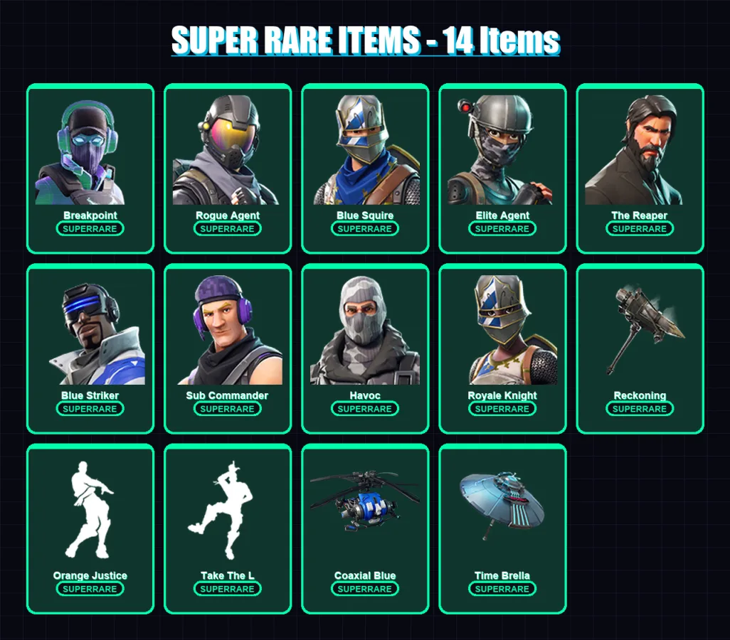 [PS4/PS5/XBOX/PC] | Breakpoint | Rogue Agent | Blue Squire | Elite Agent | The Reaper | 83 skin | 67 pickaxe | 79 emote | 77 glider | Lv1014