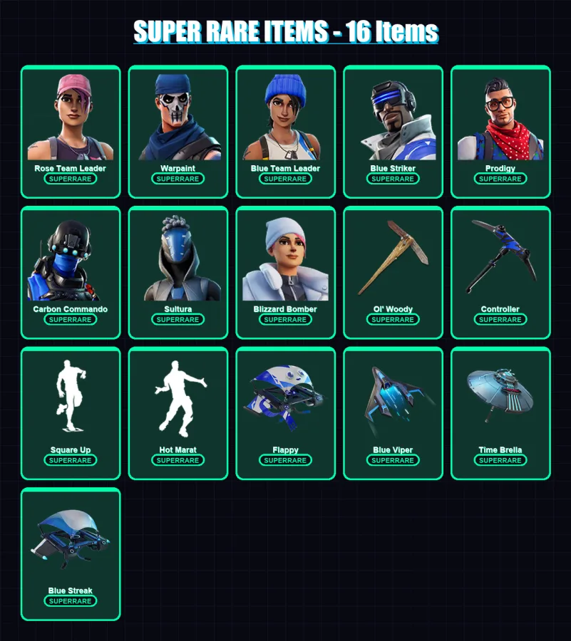 [PC/XBOX/PSN] | Minty Bomber | Fresh Aura | Kor | Rose Team Leader | Warpaint | 61 skin | 116 pickaxe | 79 emote | 95 glider | Lv1328