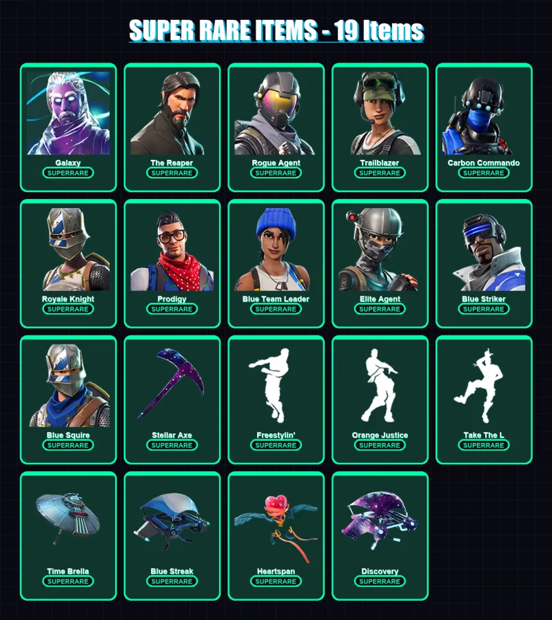 [PC] | Galaxy | The Reaper | Rogue Agent | Trailblazer | Carbon Commando | 80 skin | 67 pickaxe | 81 emote | 74 glider | Lv917