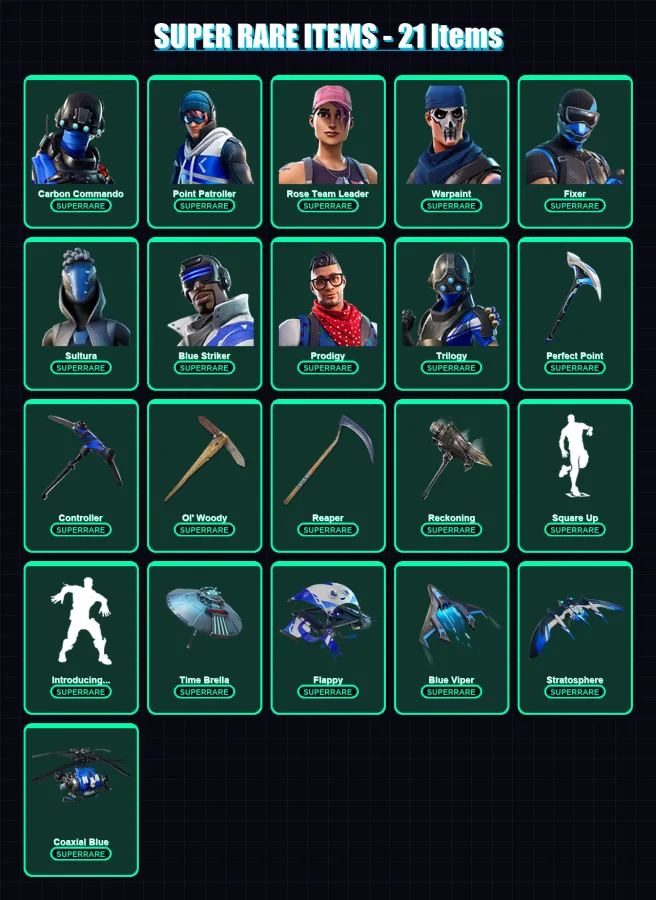 [PC/XBOX] | Carbon Commando | Point Patroller | Rose Team Leader | Warpaint | Fixer | 72 skin | 65 pickaxe | 95 emote | 67 glider | Lv753