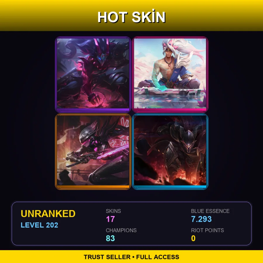 LAN | Lv202 | Unranked | 17 Skin | 83 Champ — LoL account