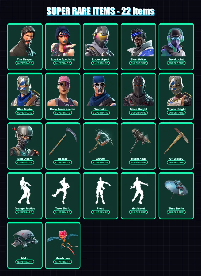 [PS4/PS5/XBOX/PC] | The Reaper | Sparkle Specialist | Rogue Agent | Blue Striker | Breakpoint | 104 skin | 78 pickaxe | 95 emote | 78 glider | Lv142