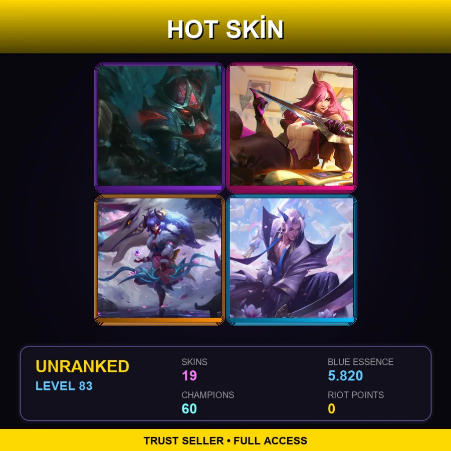 EUW | Lv83 | Unranked | 19 Skin | 60 Champ