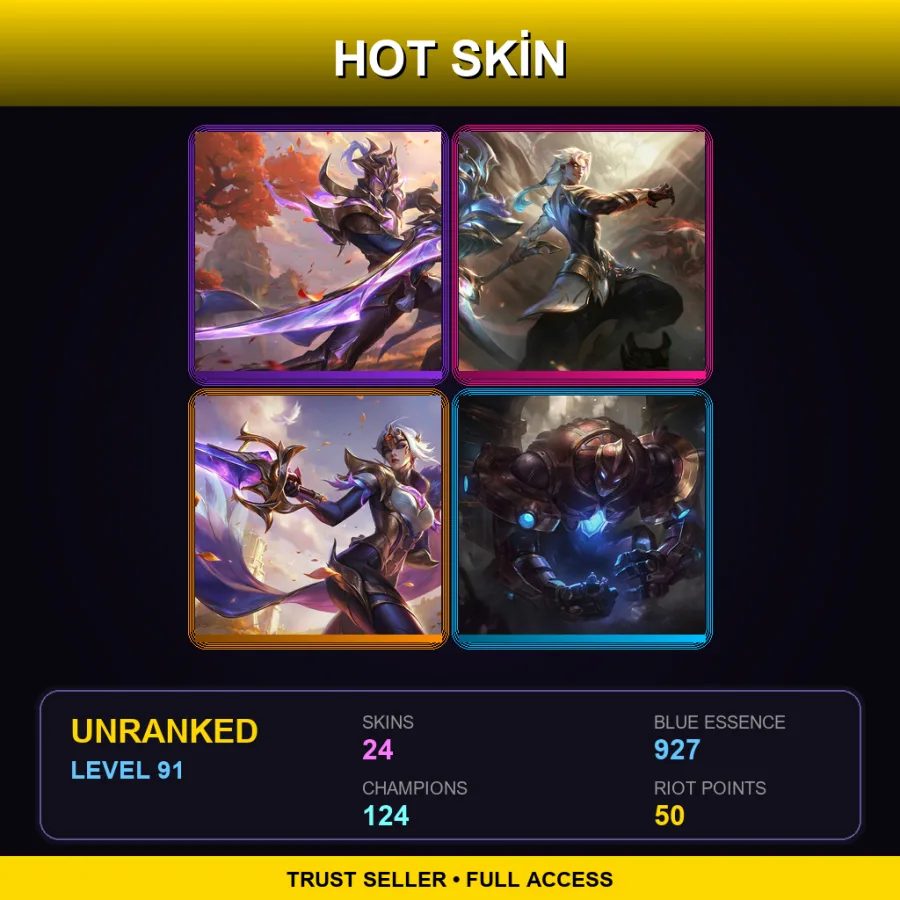 EUNE | Lv91 | Unranked | 24 Skin | 124 Champ — LoL account