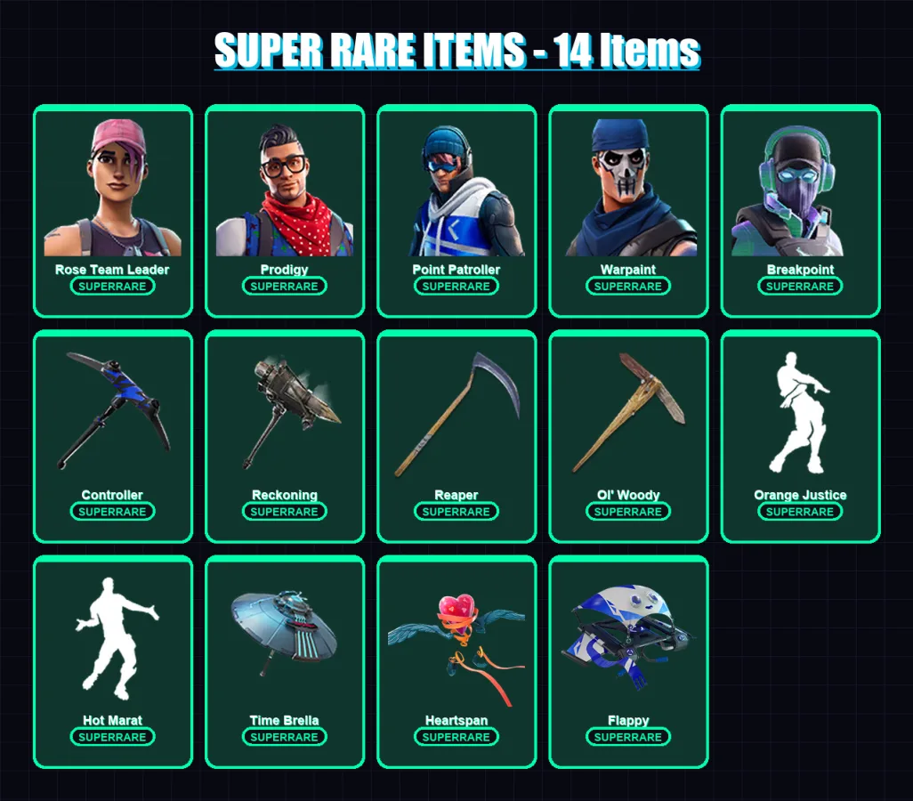 [PC/XBOX] | Rose Team Leader | Prodigy | Point Patroller | Warpaint | Breakpoint | 130 skin | 117 pickaxe | 125 emote | 107 glider | Lv1556