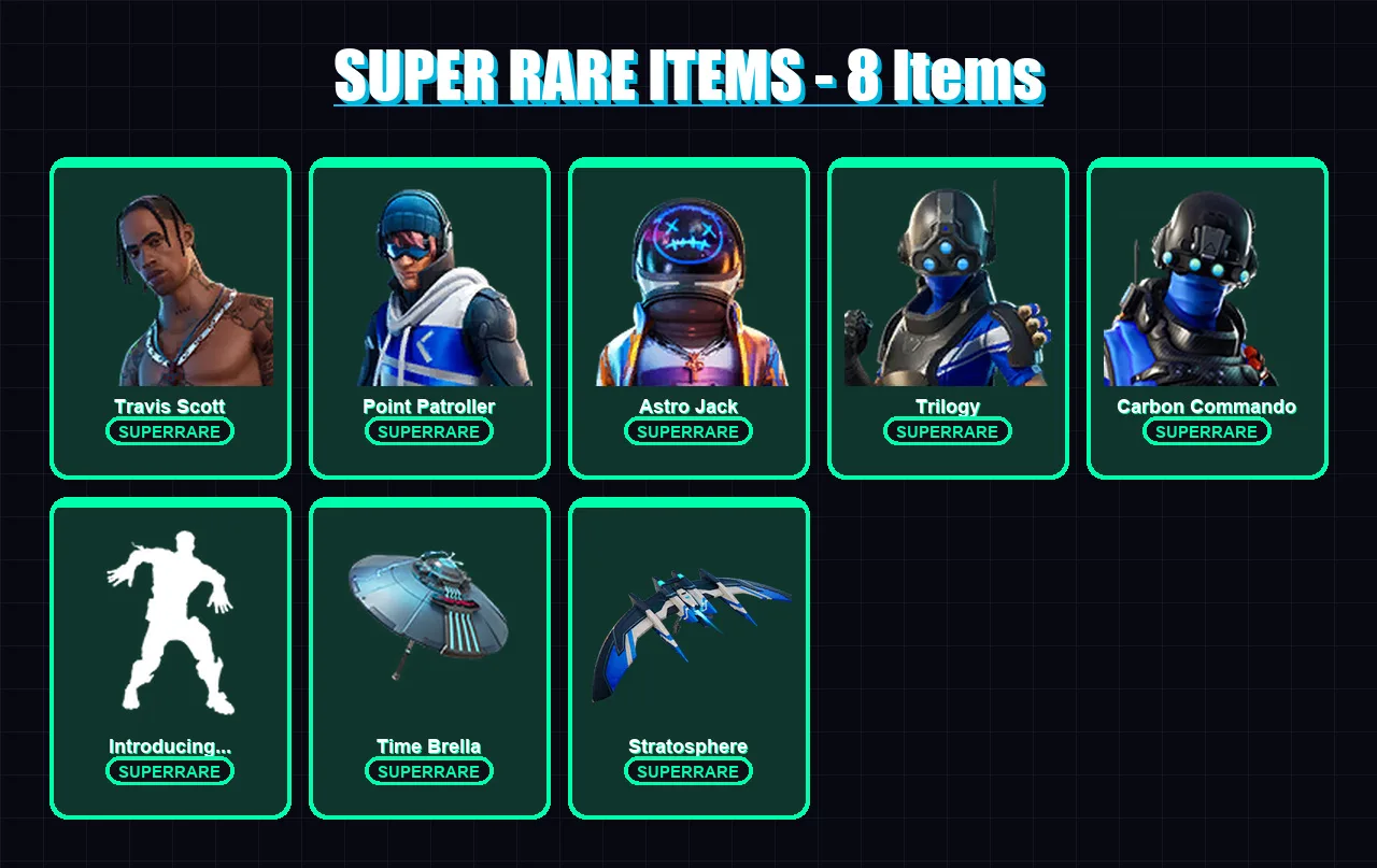 [PS4/PS5/XBOX/PC] | Travis Scott | Point Patroller | Astro Jack | Trilogy | Carbon Commando | 109 skin | 128 pickaxe | 93 emote | 101 glider | Lv102
