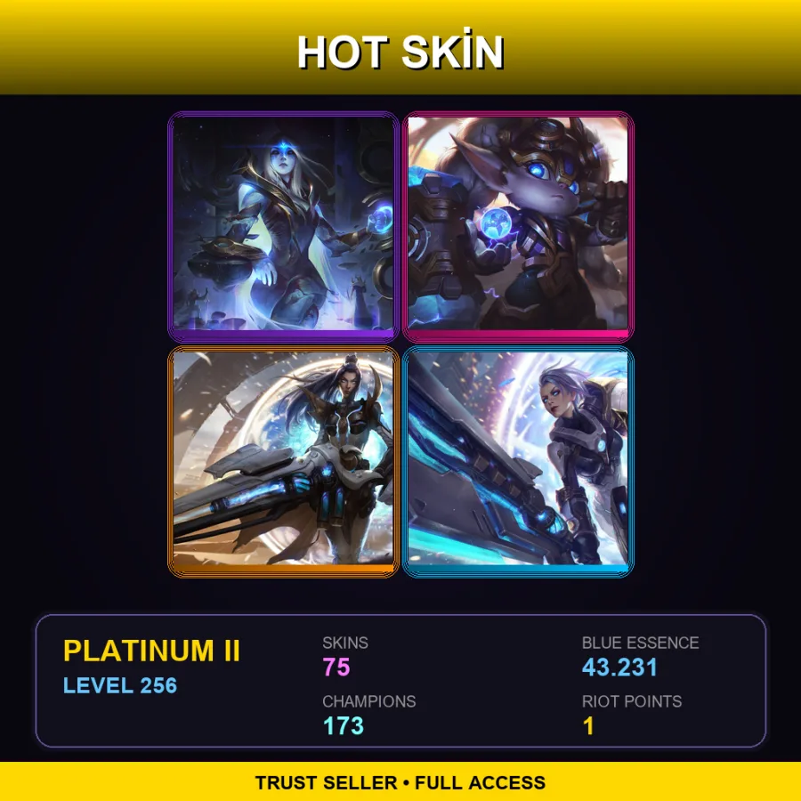 SG | Cosmic Queen Ashe | Hextech Poppy | Pulsefire Caitlyn | Pulsefire Riven | 75 Skin | 173 Champ | Platinum II | Lv256