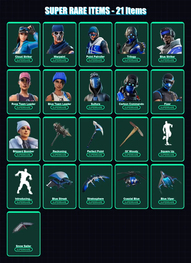 [PS4/PS5/XBOX/PC] | Cloud Striker | Warpaint | Point Patroller | Trilogy | Blue Striker | 128 skin | 121 pickaxe | 119 emote | 112 glider | Lv1278