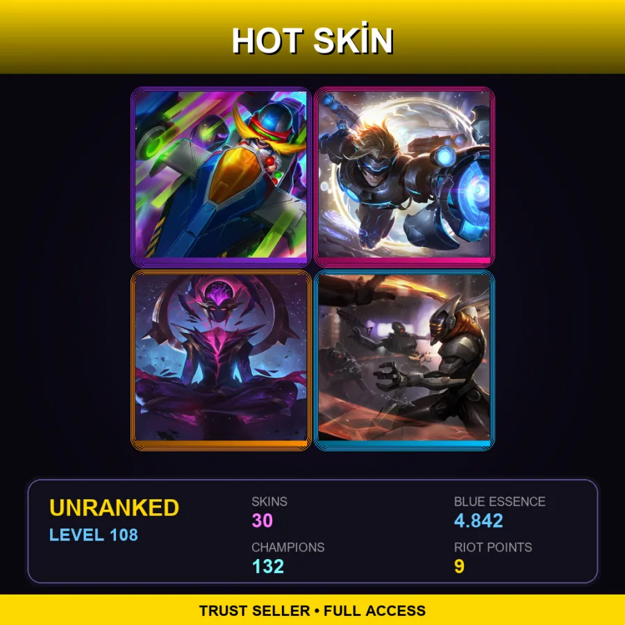 NA | Lv108 | Unranked | 30 Skin | 132 Champ — LoL account
