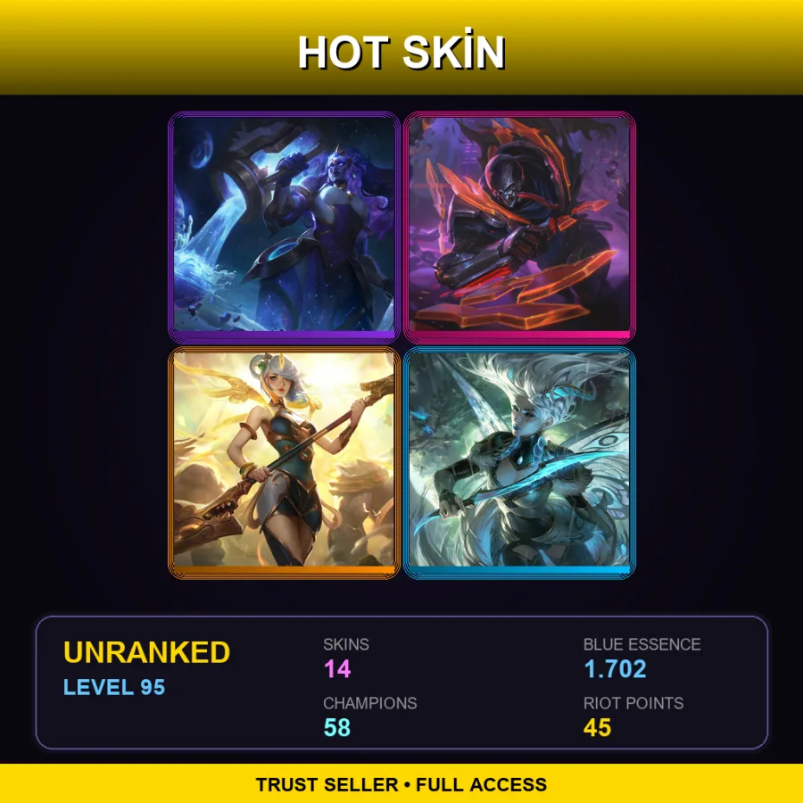 RU | Lv95 | Unranked | 14 Skin | 58 Champ — LoL account