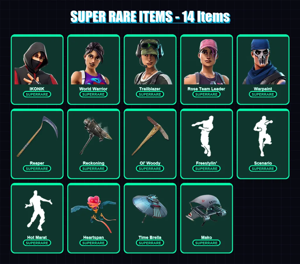 [PC/XBOX] | IKONIK | World Warrior | Trailblazer | Rose Team Leader | Warpaint | 356 skin | 216 pickaxe | 180 emote | 129 glider | Lv2148 — Game account