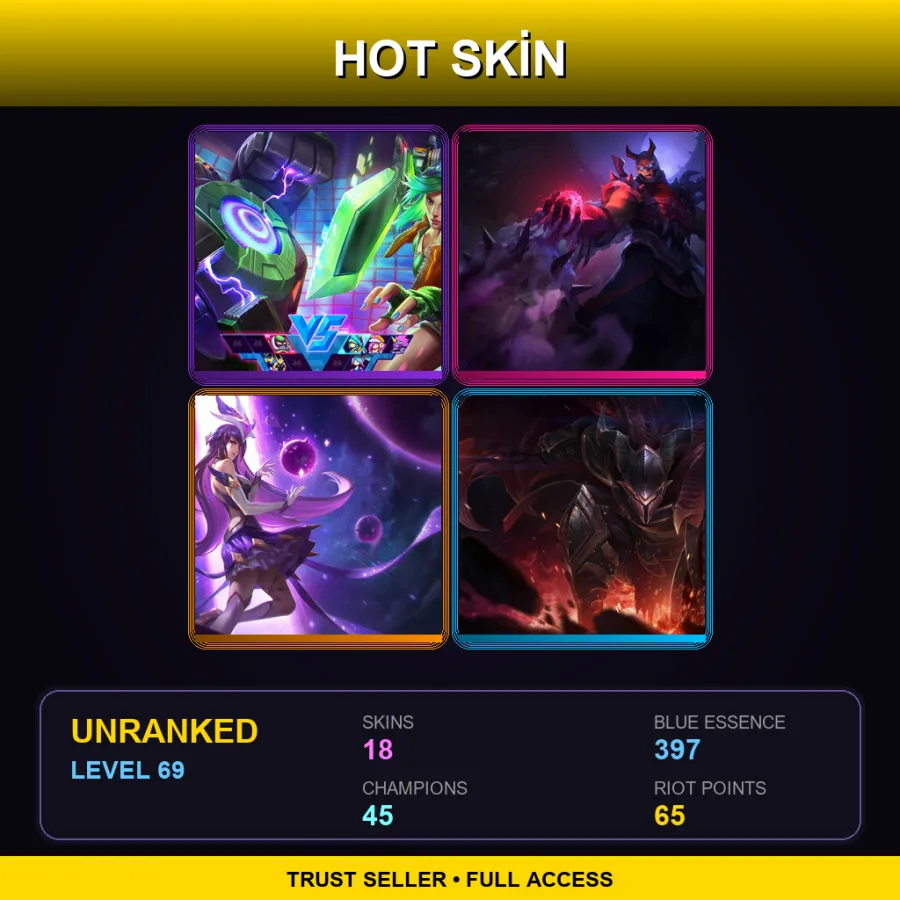 NA | Arcade Riven | Blood Moon Shen | Star Guardian Syndra | Dragonslayer Pantheon | 18 Skin | 45 Champ | Lv69