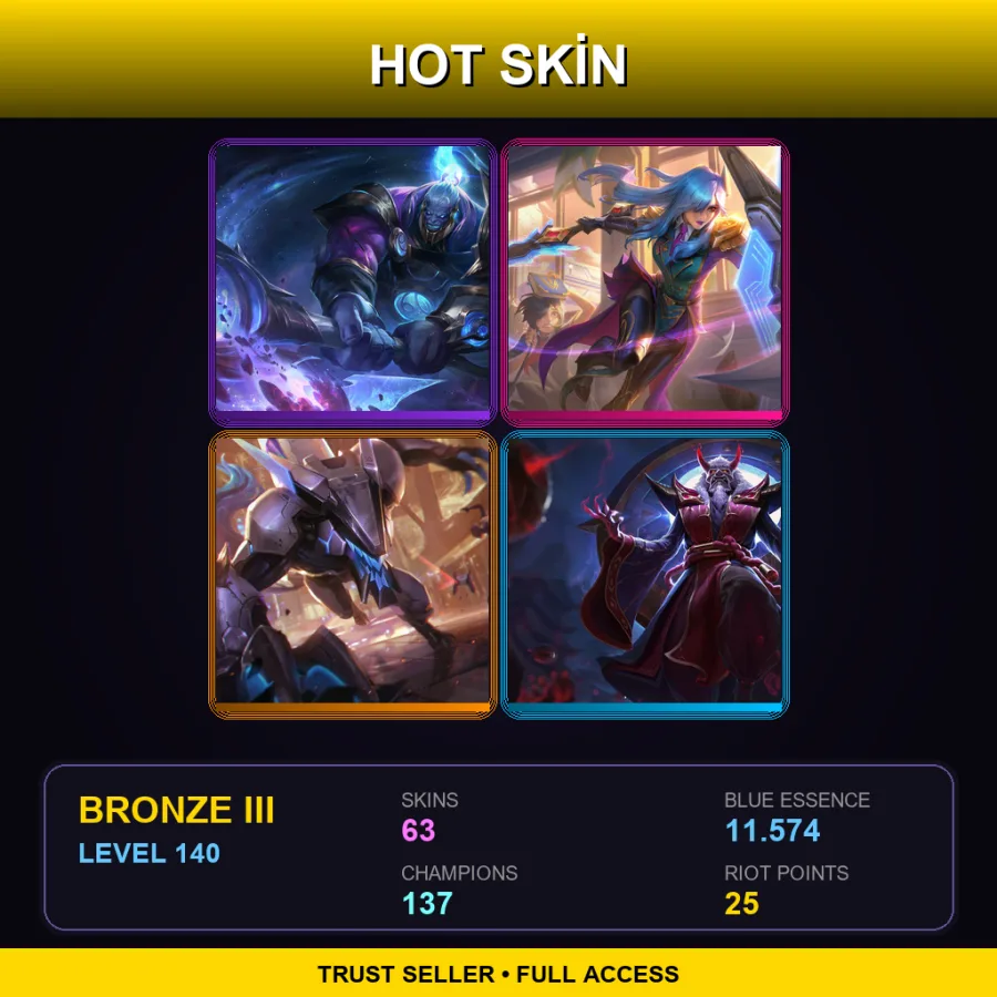 EUW | Cosmic Paladin Sion | Battle Academia Leona | PROJECT: Warwick | Blood Moon Zilean | 63 Skin | 137 Champ | Bronze III | Lv140