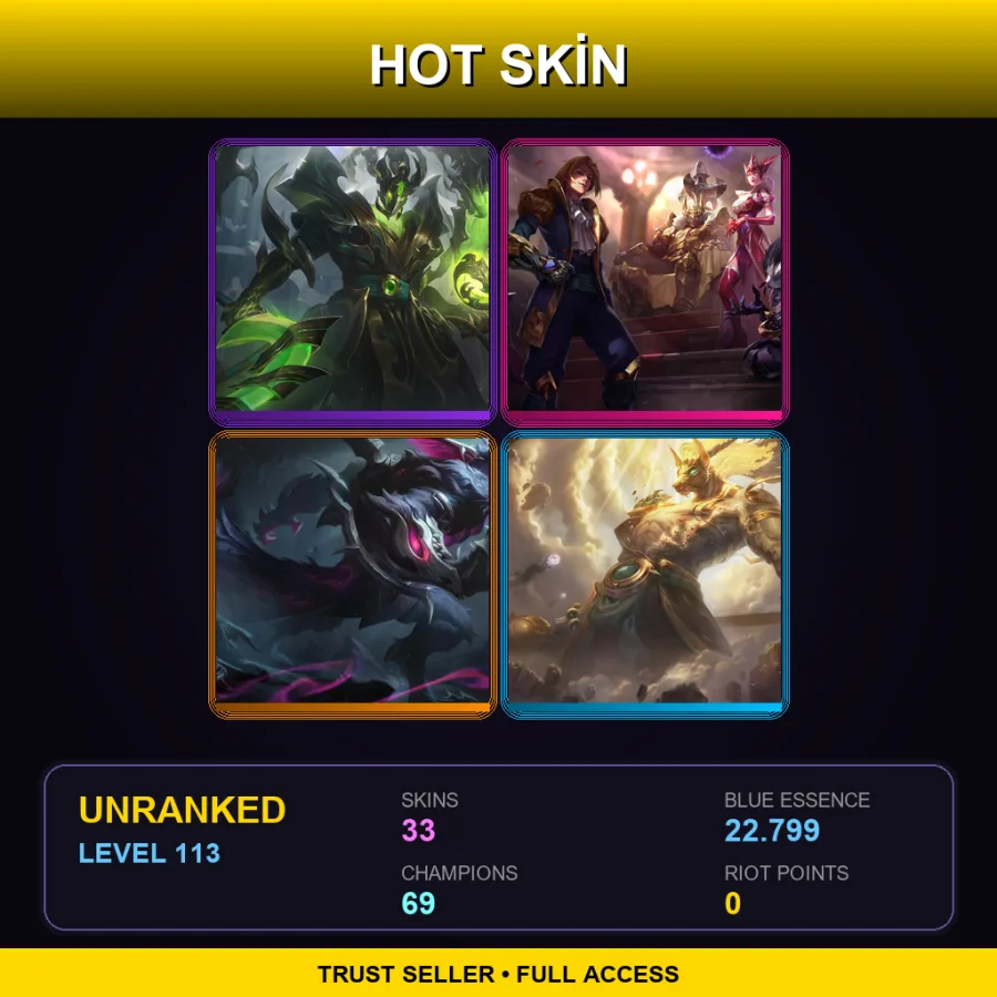 LAN | Lv113 | Unranked | 33 Skin | 69 Champ — LoL account