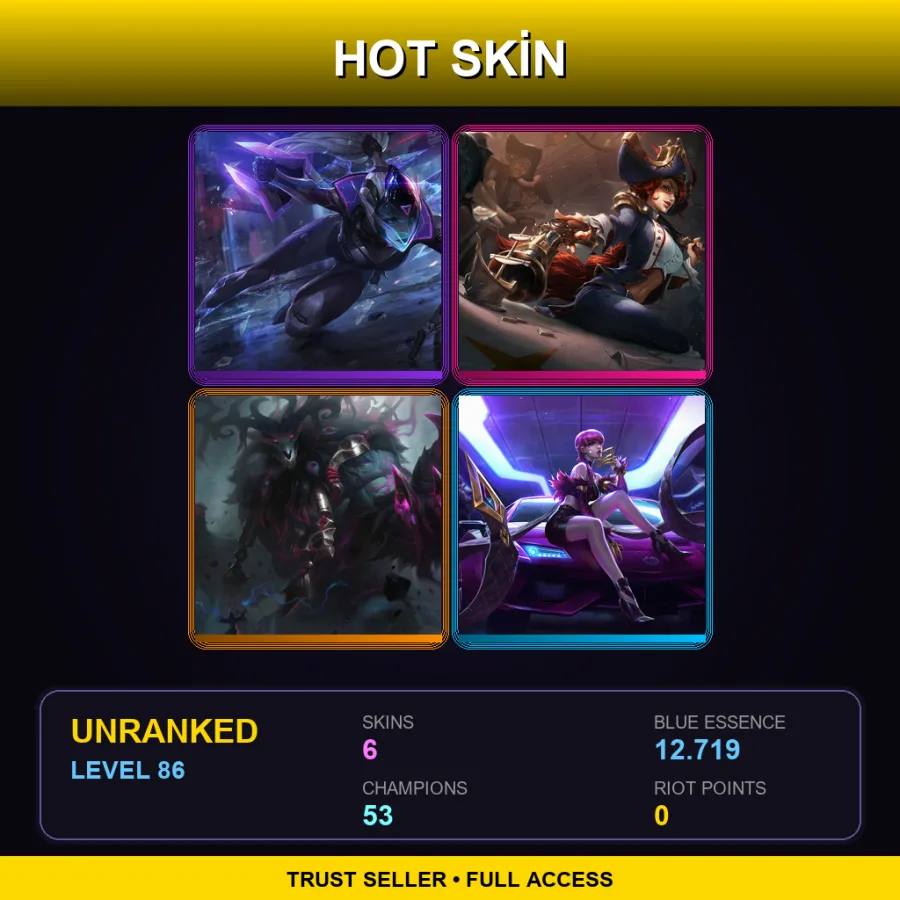 NA | Lv86 | Unranked | 6 Skin | 53 Champ — LoL account