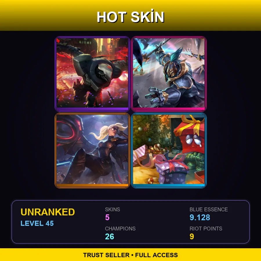 LAS | Lv45 | Unranked | 5 Skin | 26 Champ — LoL account
