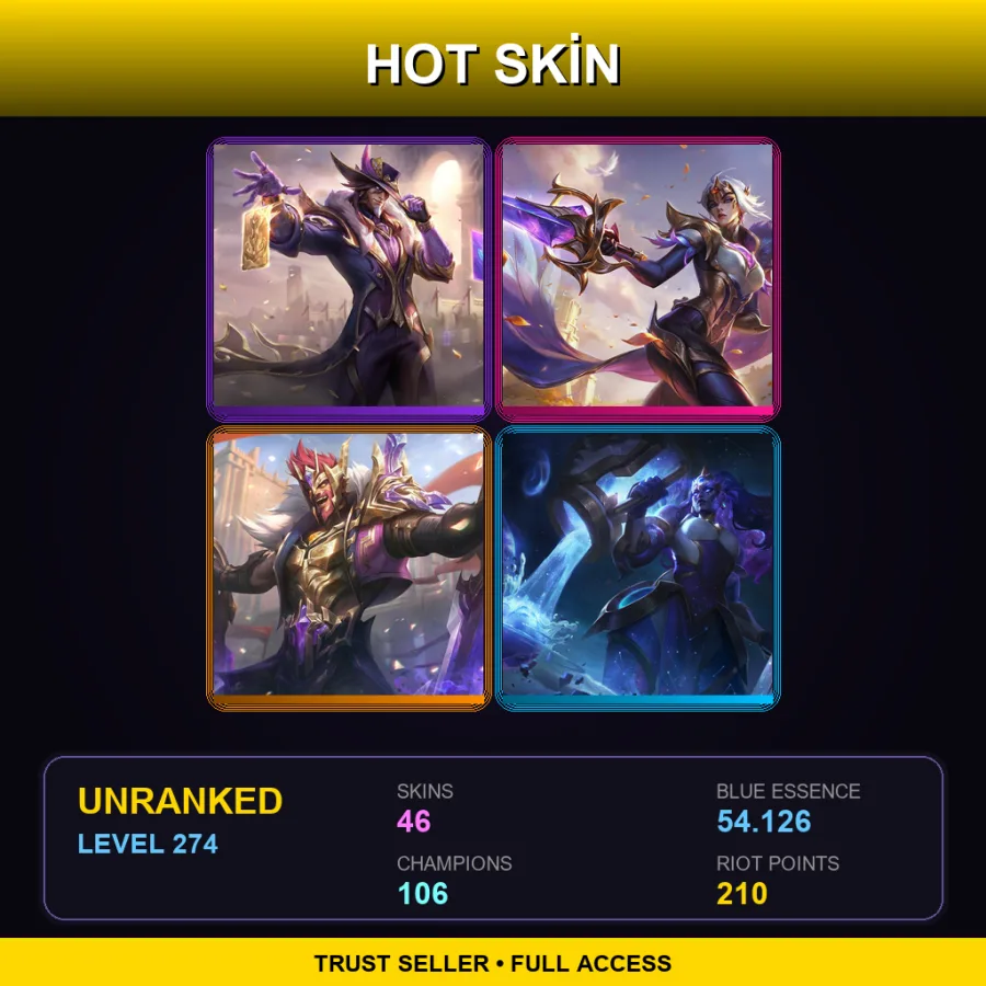 EUW | Lv274 | Unranked | 46 Skin | 106 Champ — Riot Graves
