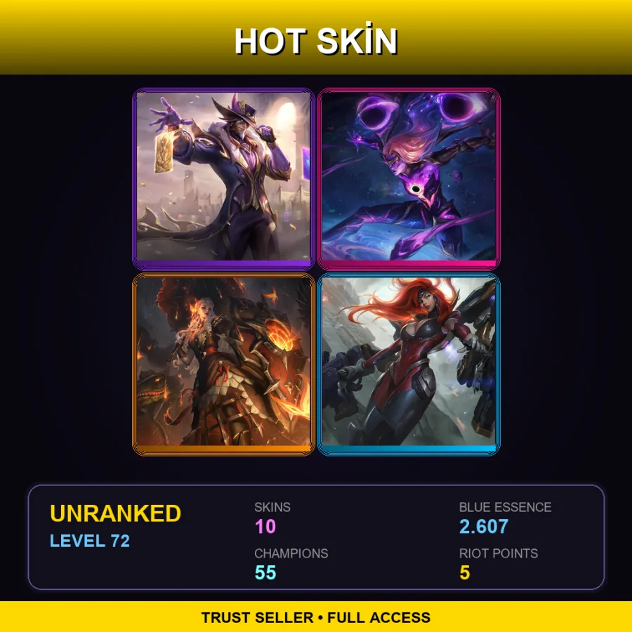LAN | Lv72 | Unranked | 10 Skin | 55 Champ — LoL account