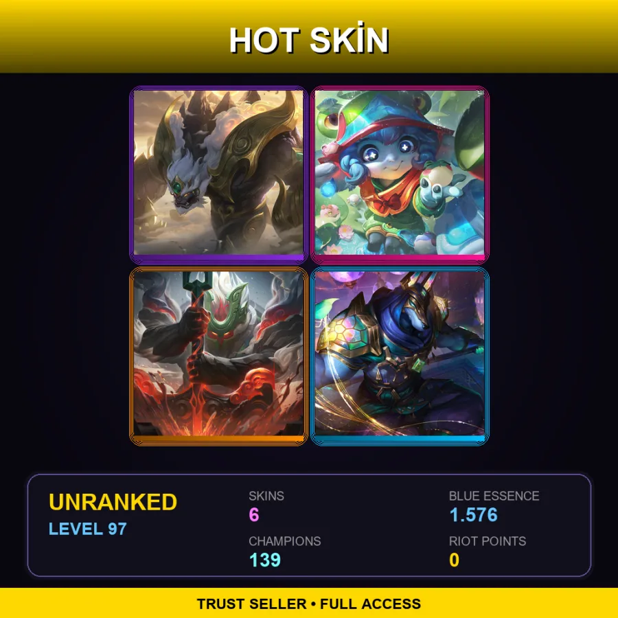 SG | Lv97 | Unranked | 6 Skin | 139 Champ — LoL account