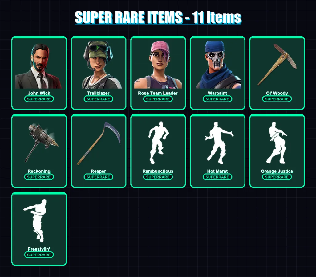[PC/XBOX/PSN] | John Wick | Trailblazer | Rose Team Leader | Warpaint | Enforcer | 130 skin | 120 pickaxe | 121 emote | 121 glider | Lv1511