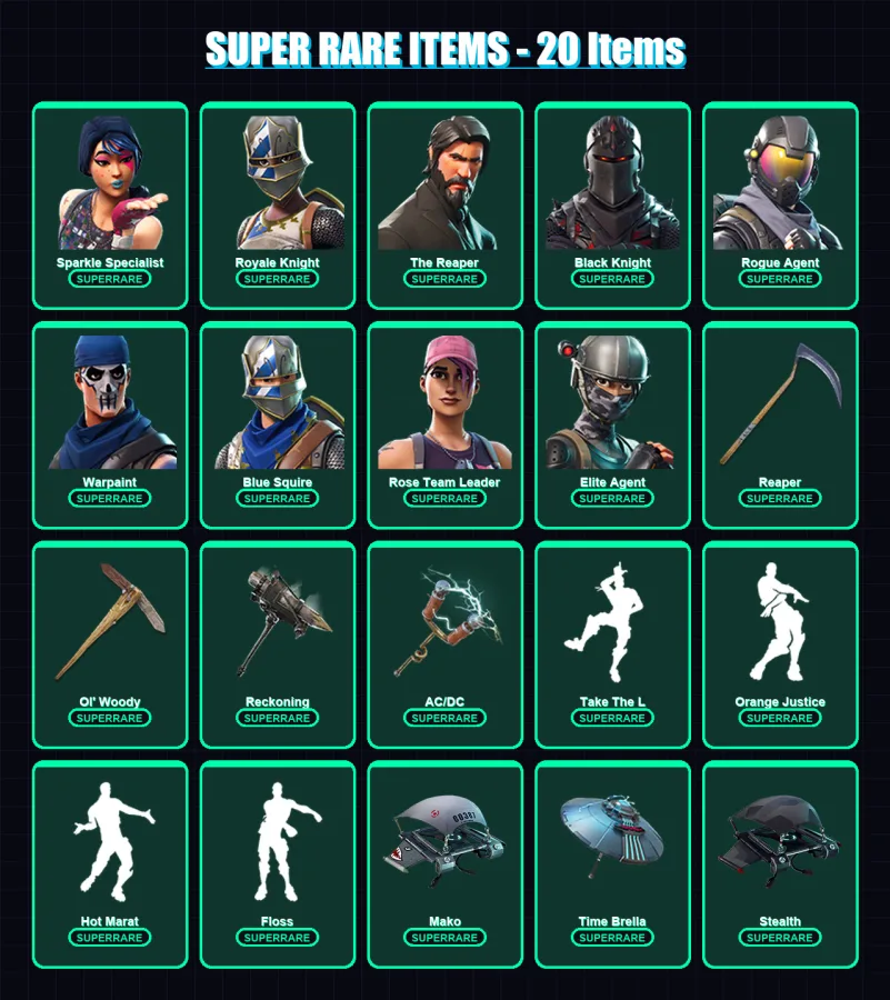 [PC/PSN] | Sparkle Specialist | Royale Knight | The Reaper | Black Knight | Rogue Agent | 122 skin | 120 pickaxe | 142 emote | 128 glider | Lv2083