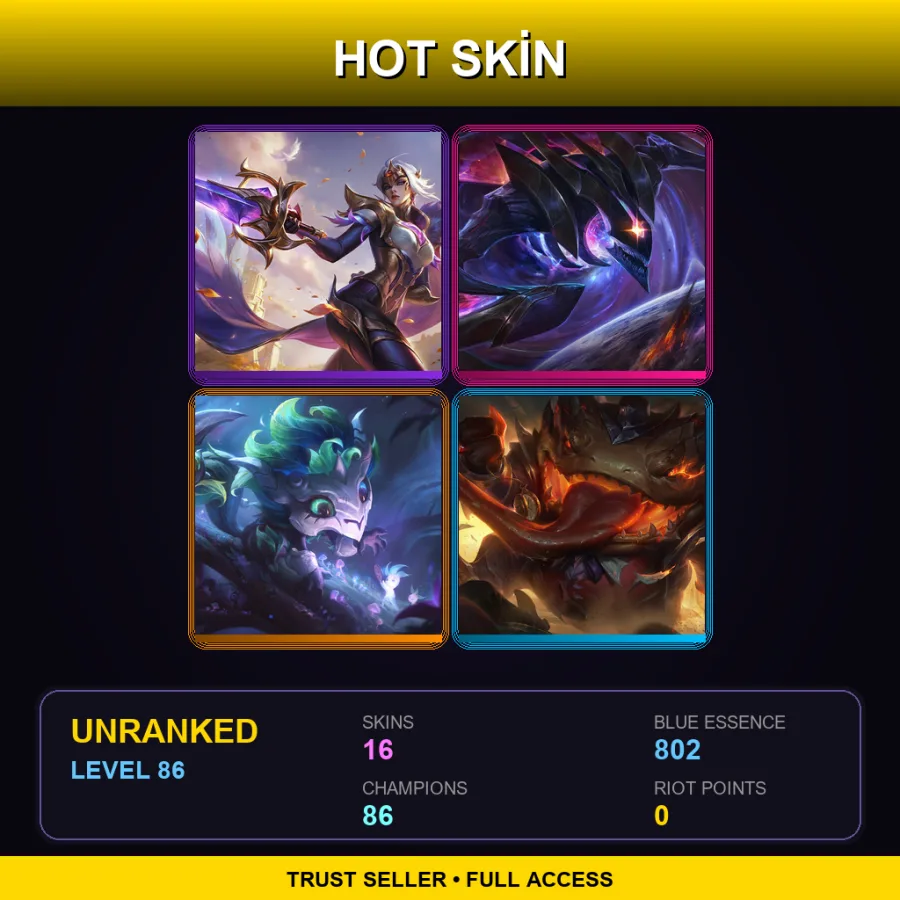 NA | Lv86 | Unranked | 16 Skin | 86 Champ — LoL account