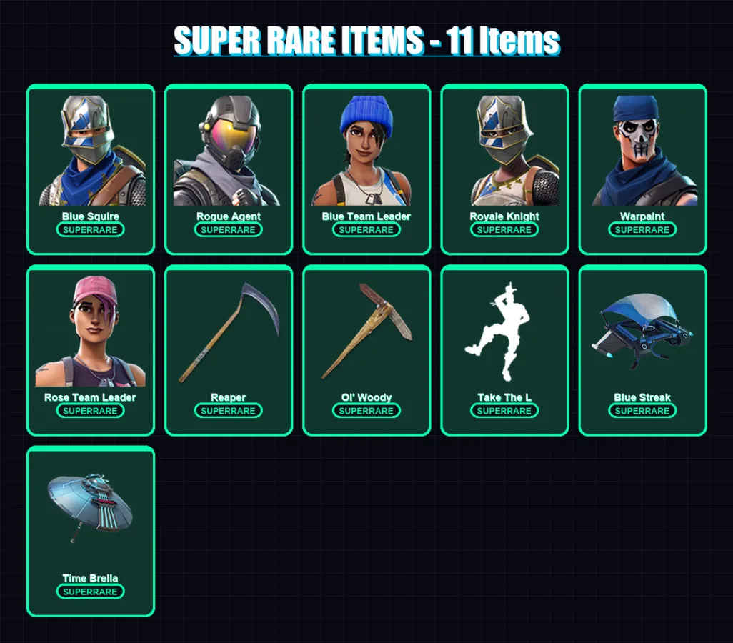 [PC/XBOX/PSN] | Blue Squire | Rogue Agent | Blue Team Leader | Royale Knight | Warpaint | 27 skin | 21 pickaxe | 31 emote | 26 glider | Lv314