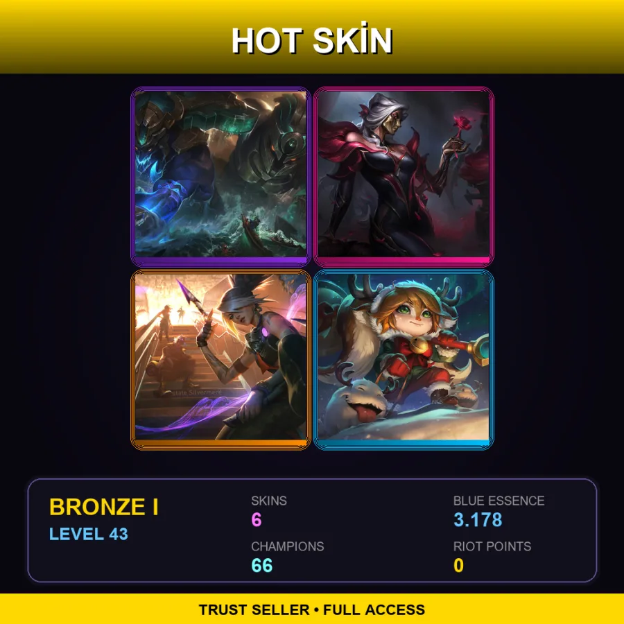 SG | Worldbreaker Nautilus | Masque of the Black Rose Renata Glasc | True Damage Akali | Snow Fawn Poppy | 6 Skin | 66 Champ | Bronze I | Lv43