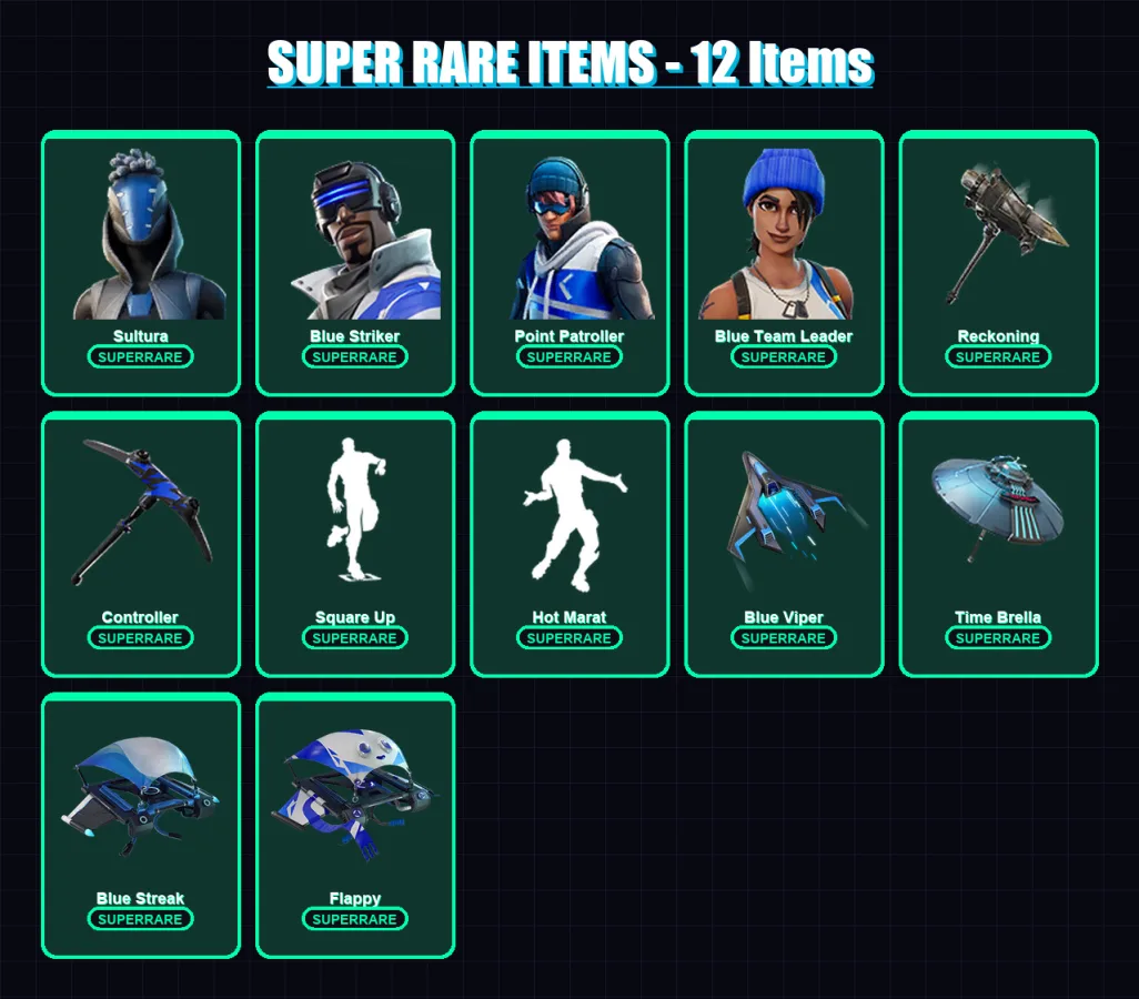 [PS4/PS5/XBOX/PC] | Sultura | Blue Striker | Point Patroller | Blue Team Leader | Fusion | 74 skin | 58 pickaxe | 73 emote | 72 glider | Lv1043