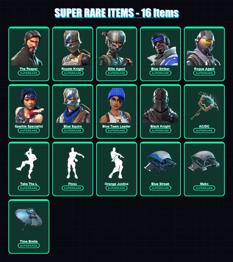 [PS4/PS5/XBOX/PC] | The Reaper | Royale Knight | Elite Agent | Blue Striker | Rogue Agent | 29 skin | 51 pickaxe | 42 emote | 57 glider | Lv1098