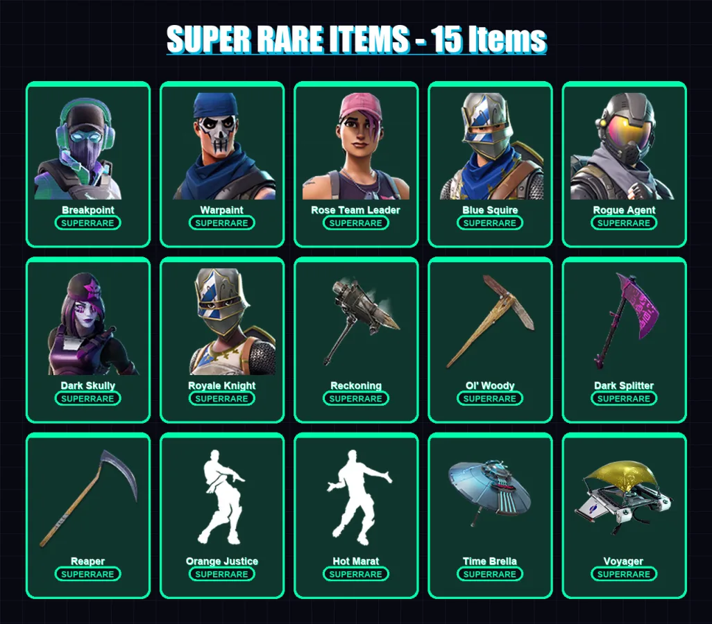[PC/PSN] | Breakpoint | Warpaint | Rose Team Leader | Blue Squire | Rogue Agent | 158 skin | 178 pickaxe | 143 emote | 168 glider | Lv2148