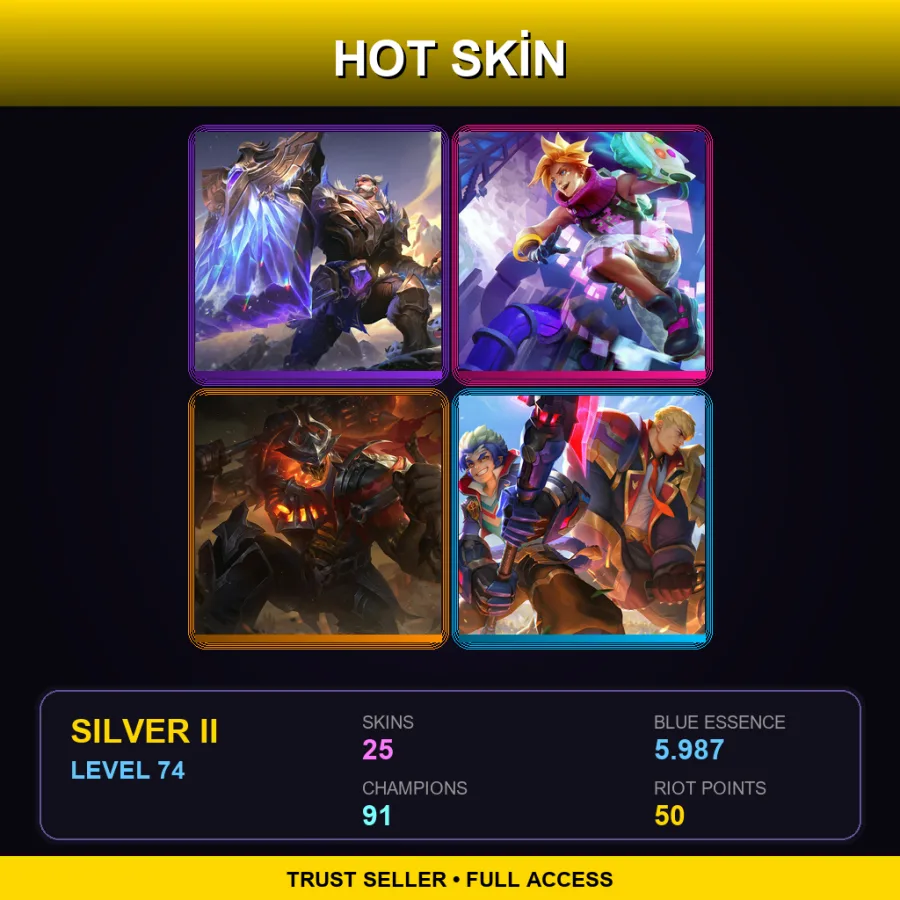 EUW | Lv74 | Silver II | 25 Skin | 91 Champ — LoL account