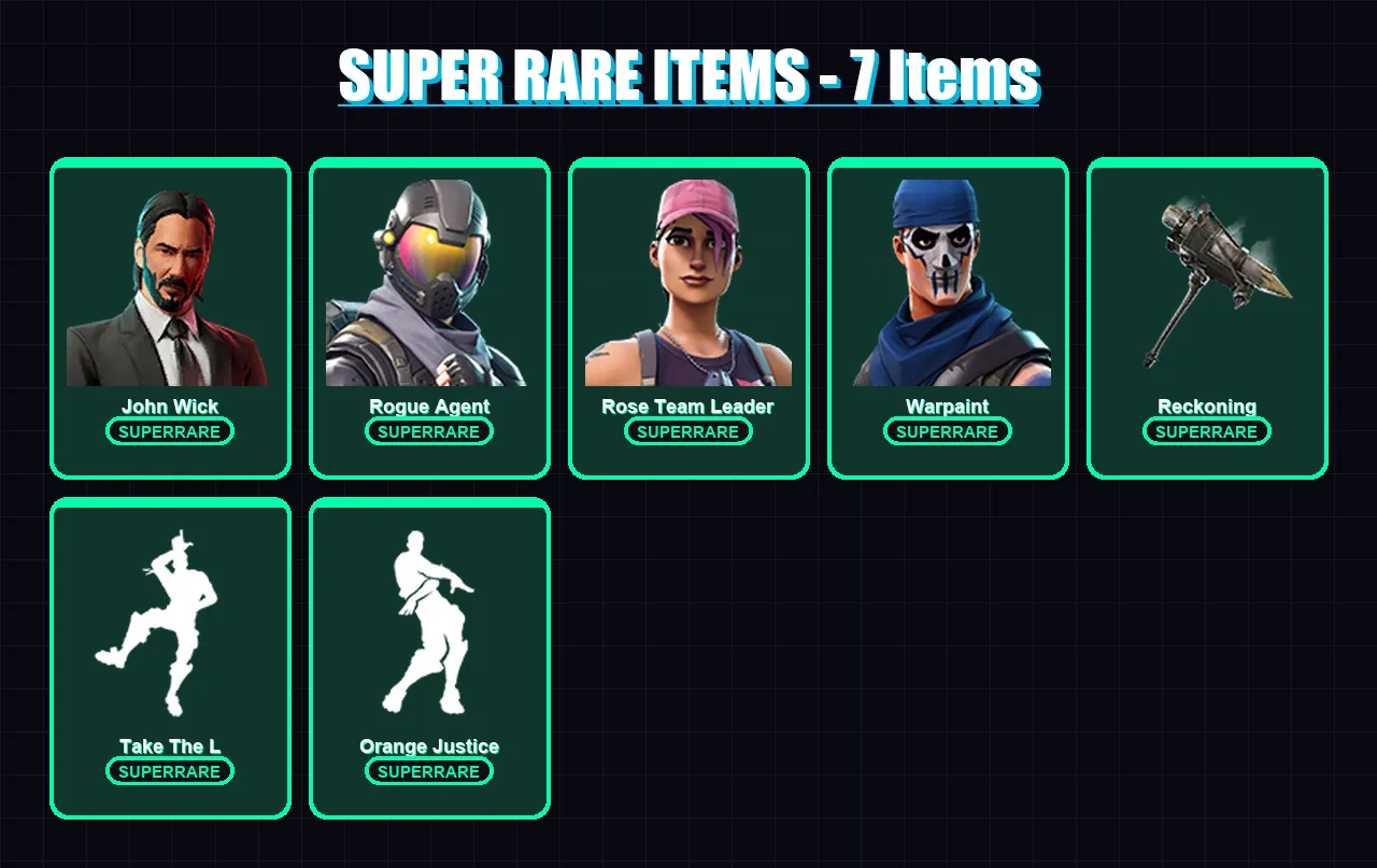 [PC/XBOX/PSN] | John Wick | Rogue Agent | Rose Team Leader | Warpaint | Valeria | 35 skin | 25 pickaxe | 21 emote | 21 glider | Lv273