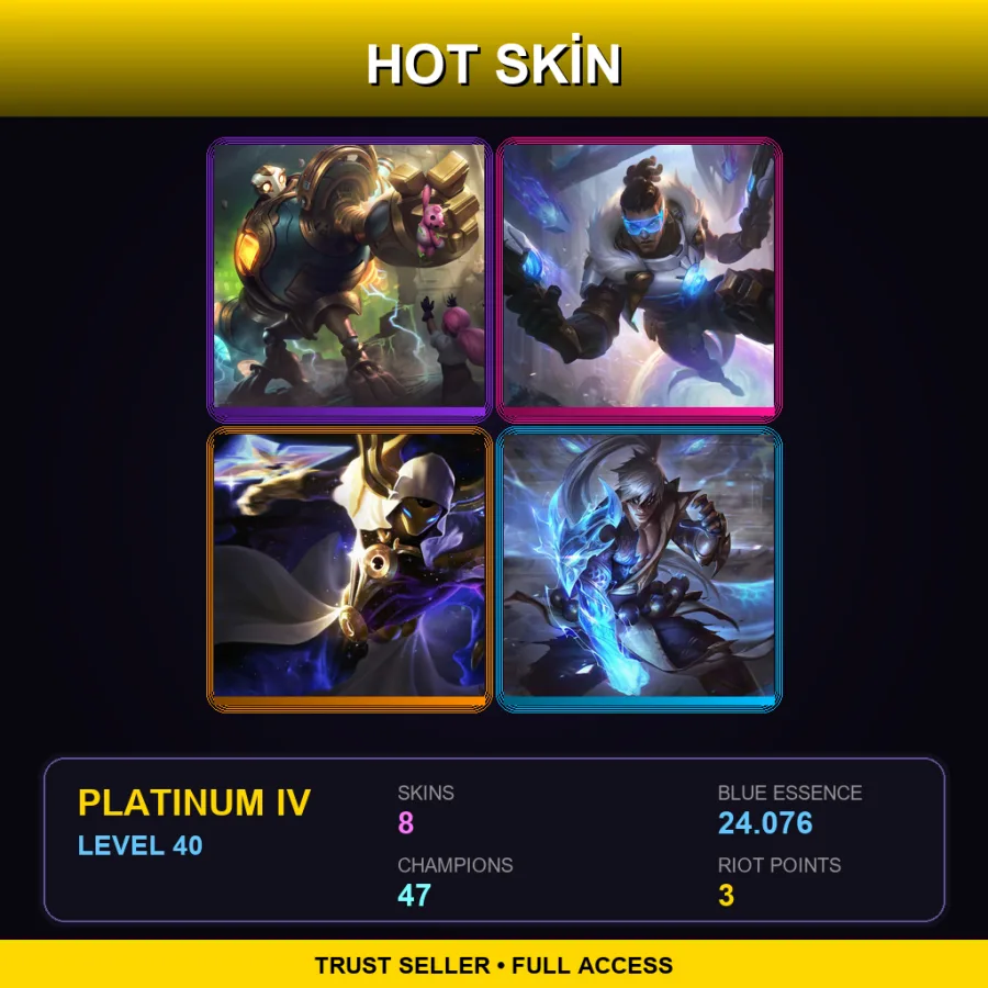 EUNE | Lv40 | Platinum IV | 8 Skin | 47 Champ — LoL account