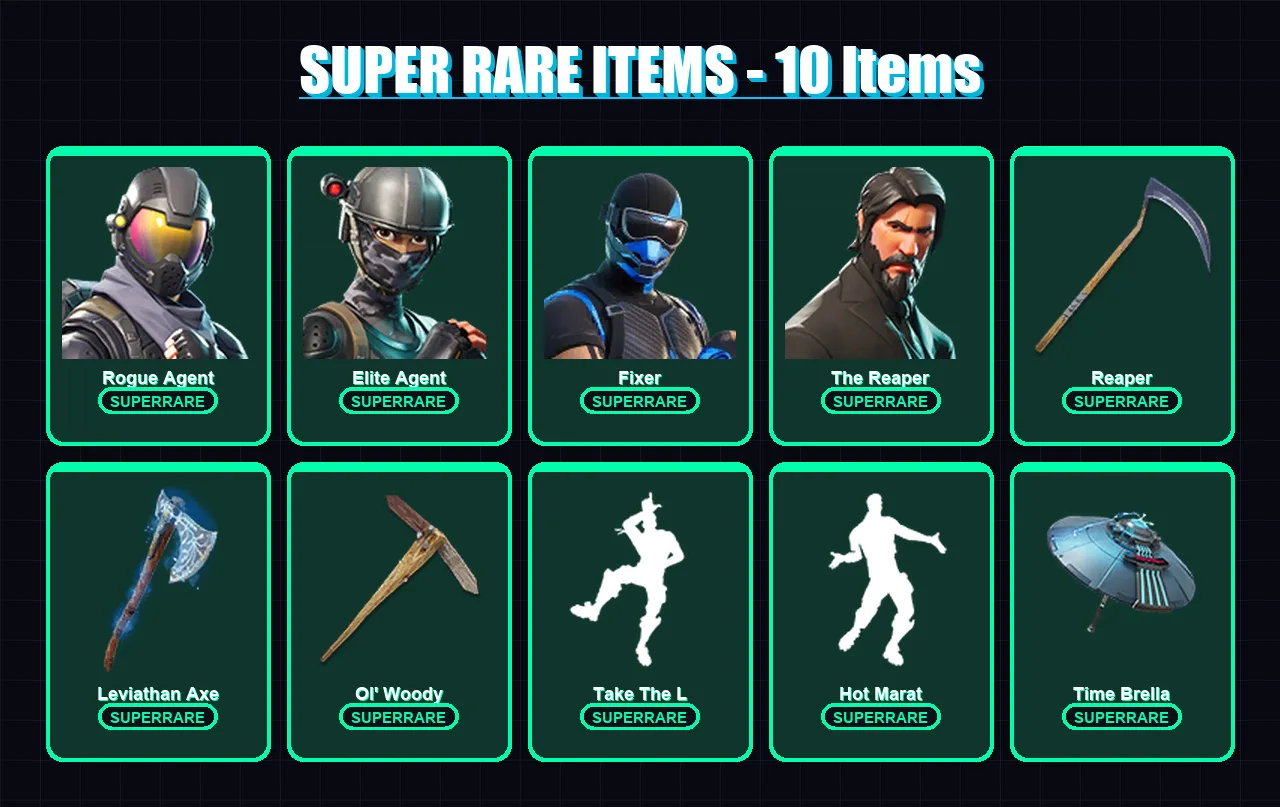 [PC] | Rogue Agent | Elite Agent | Fixer | The Reaper | Zenith | 237 skin | 249 pickaxe | 189 emote | 188 glider | Lv3032