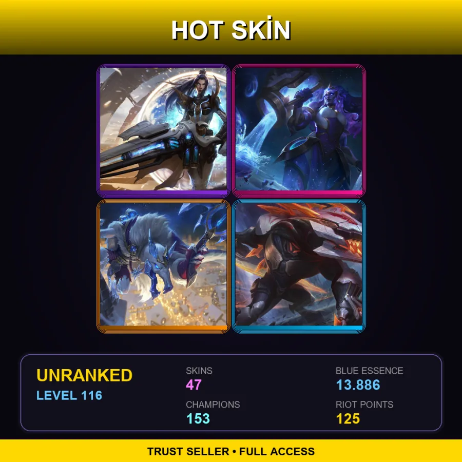 SG | Lv116 | Unranked | 47 Skin | 153 Champ — LoL account