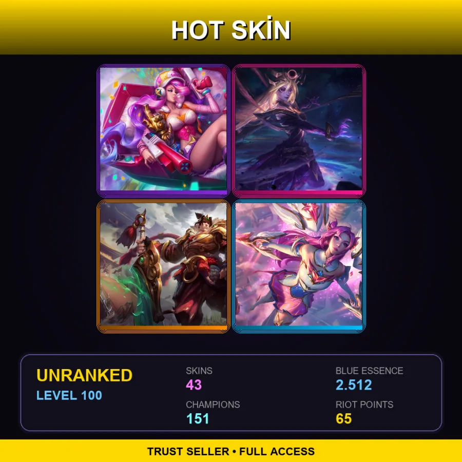 SG | Lv100 | Unranked | 43 Skin | 151 Champ — LoL account