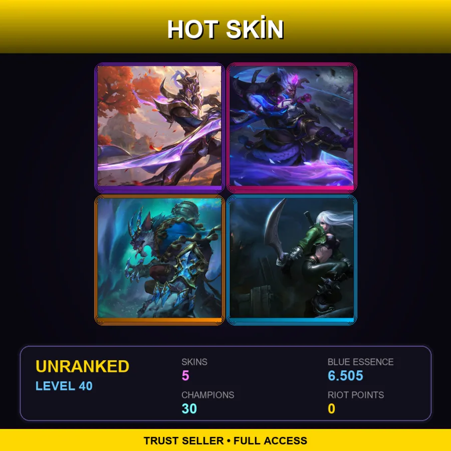 LAN | Victorious Master Yi | Spirit Blossom Darius | Winterblessed Warwick | Mercenary Katarina | 5 Skin | 30 Champ | Lv40