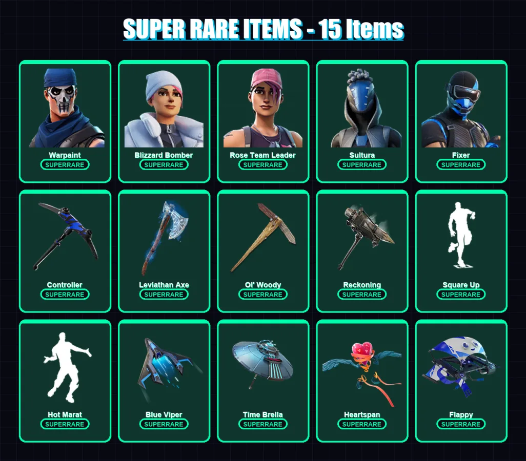 [PC/XBOX] | Warpaint | Blizzard Bomber | Rose Team Leader | Sultura | Fixer | 136 skin | 138 pickaxe | 138 emote | 125 glider | Lv1906