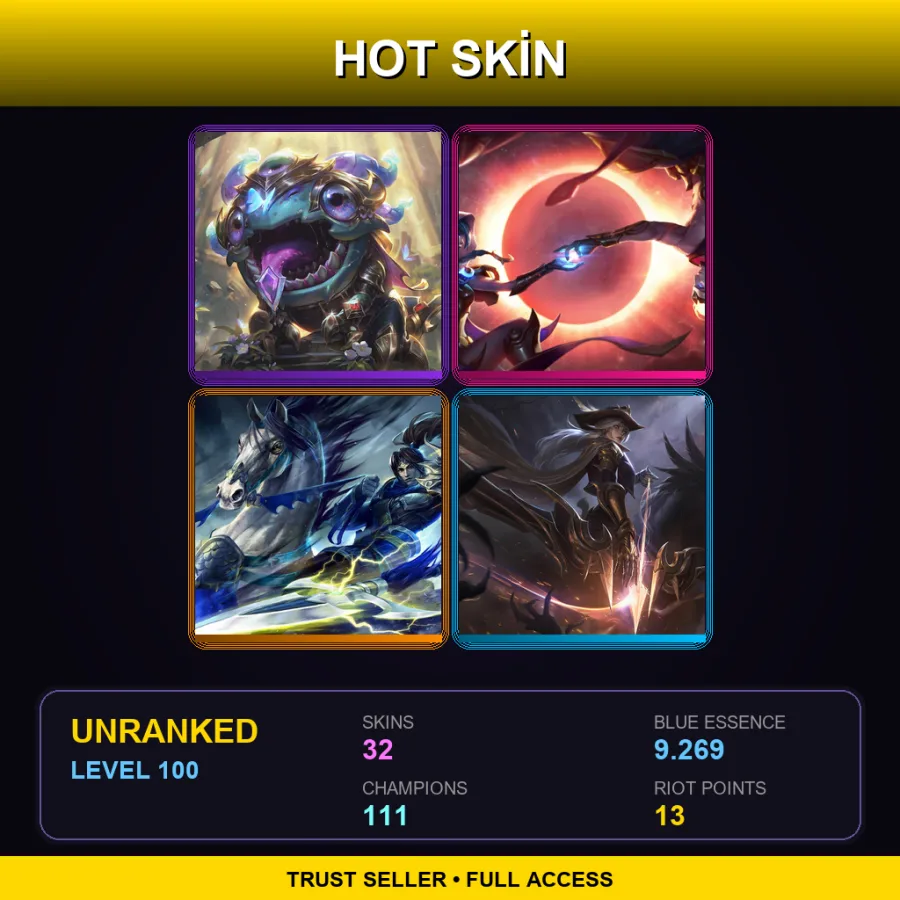 EUNE | Lv100 | Unranked | 32 Skin | 111 Champ — LoL account