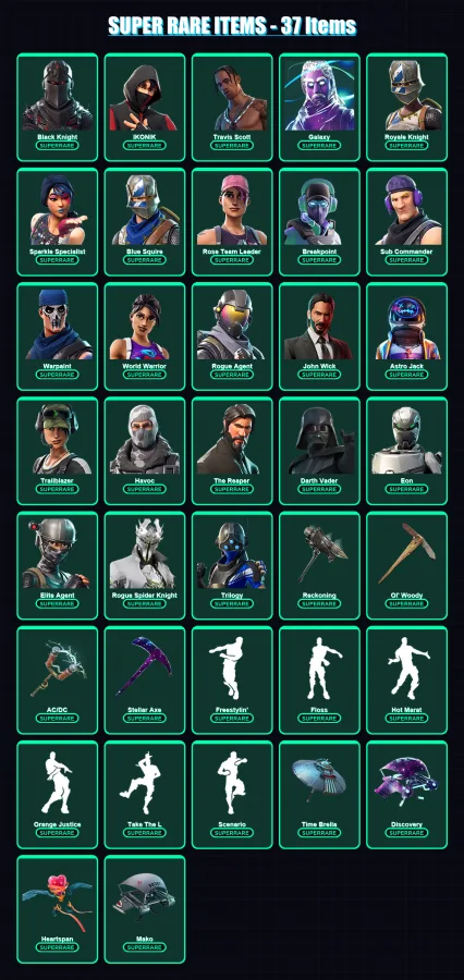 [PC] | Black Knight | IKONIK | Travis Scott | Galaxy | Royale Knight | 317 skin | 273 pickaxe | 304 emote | 235 glider | Lv4584