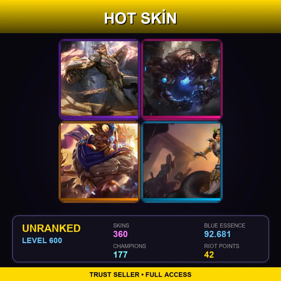 EUW | Lv600 | Unranked | 360 Skin | 177 Champ