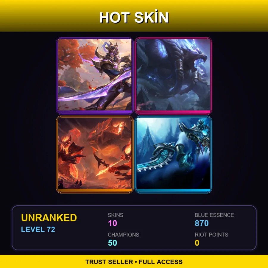 LAS | Lv72 | Unranked | 10 Skin | 50 Champ — LoL account