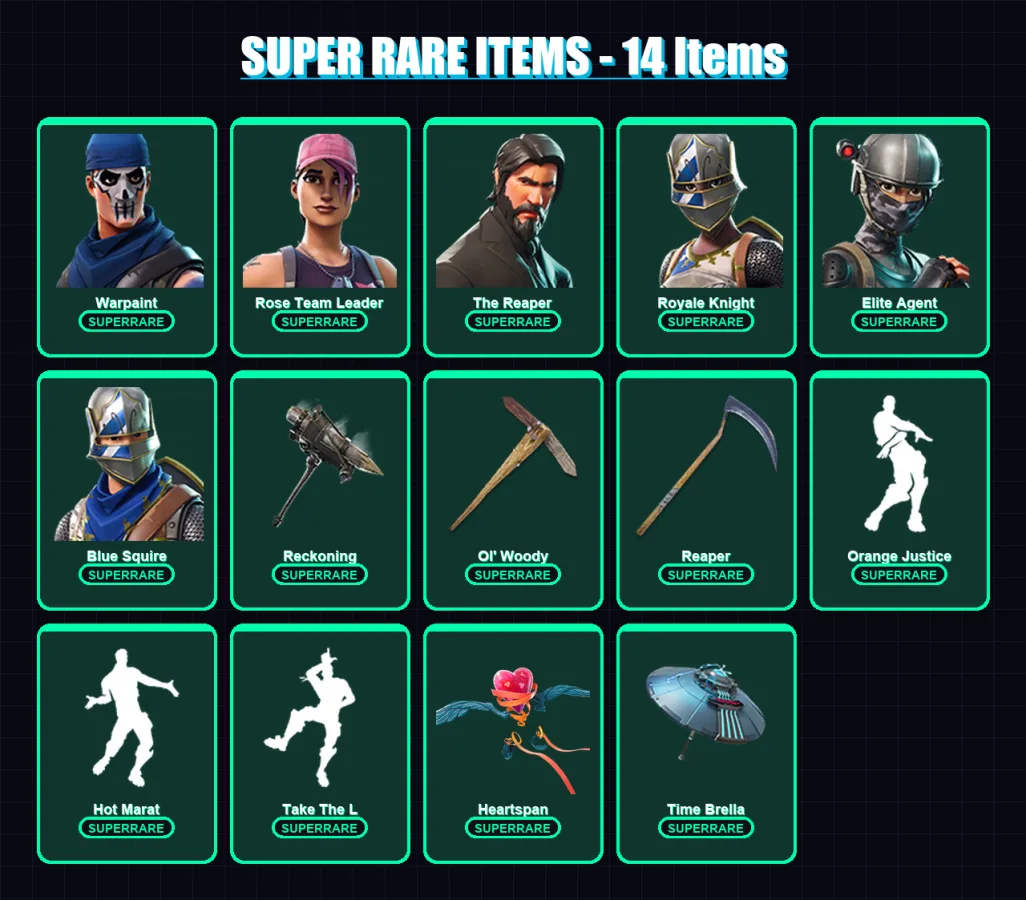 [PC/XBOX/PSN] | Warpaint | Rose Team Leader | The Reaper | Royale Knight | Elite Agent | 144 skin | 130 pickaxe | 114 emote | 119 glider | Lv1772