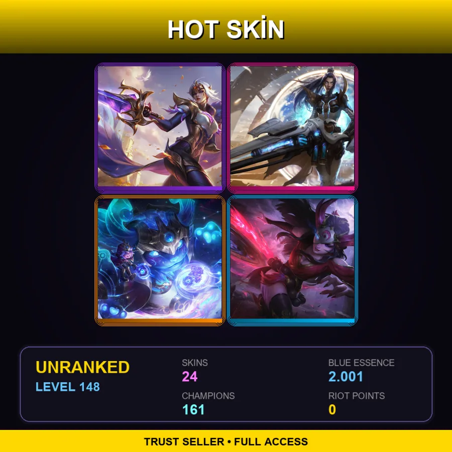 ME | Lv148 | Unranked | 24 Skin | 161 Champ — LoL account